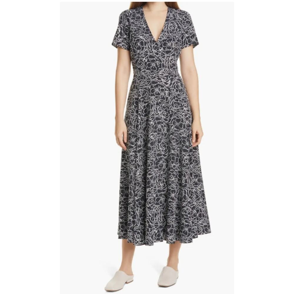 Dyvna Print Button Front‎ Silk Blend Midi Dress Size Large